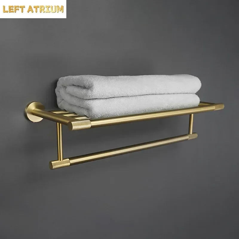 Brushed Gold Cross-Border 304 Stainless Steel Towel Rack Towel Bar Paper Towel Toilet Brush Rack Shelf Bathroom Accessories Set