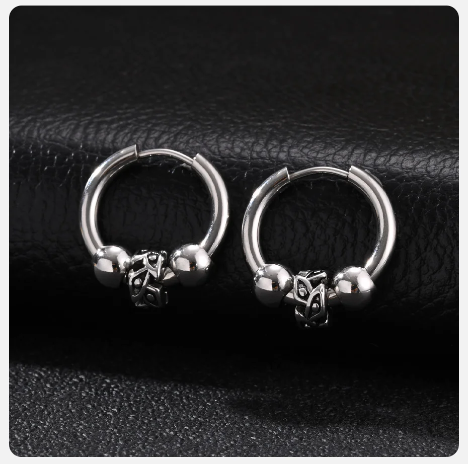 Vnox Herren Edelstahl Huggie Hoop Ohrringe Retro Dämonenauge Perle Punk Hip-Hop Ohrschmuck Geschenk für Männer Tägliches Tragen – Detail 6