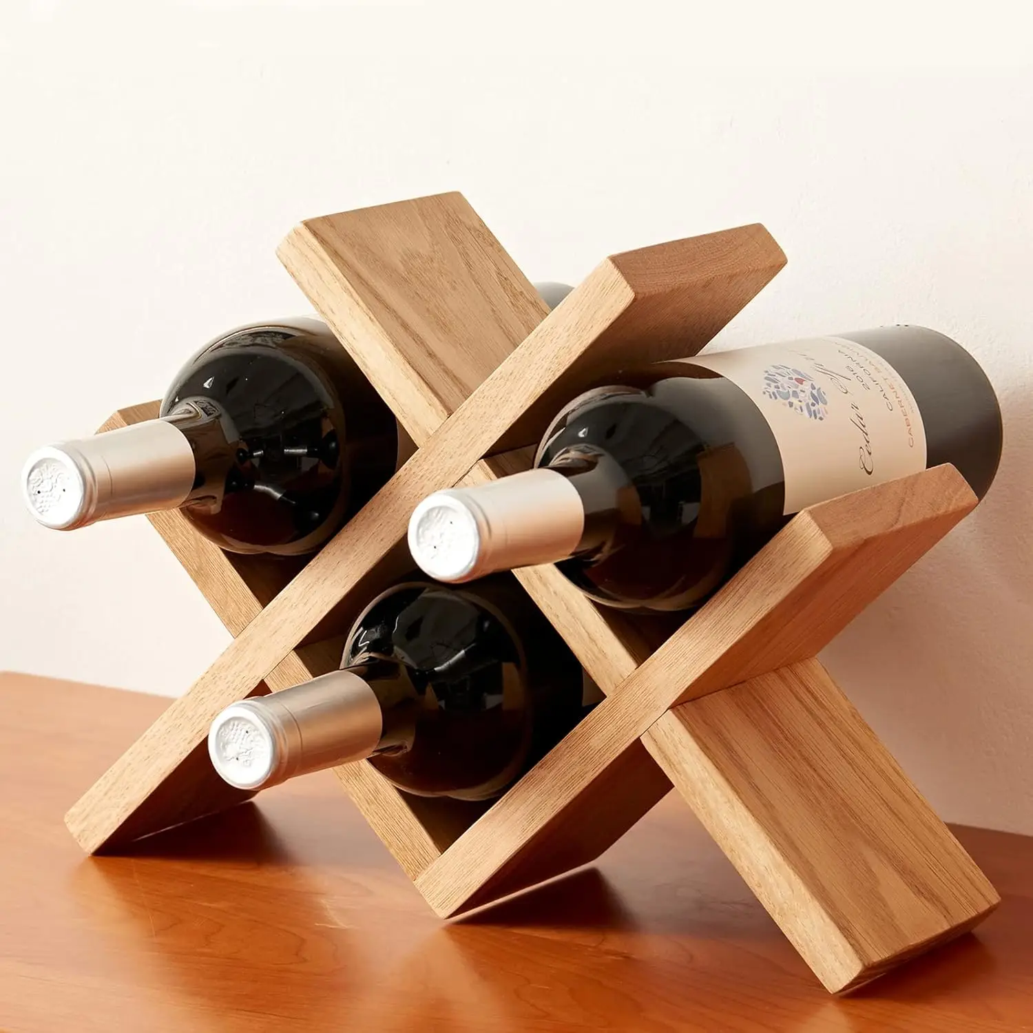 

Wine Rack Countertop Oak Wooden Wine Bottle Holder Rustic Free Standing Wine Storage Racks for Tabletop, Hutches and Di
