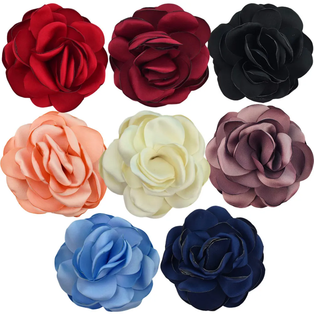 

8cm Gabardine Burnt Edge Flower Satin Baked Edge Rose Three-dimensional Fabric Wedding Accessories Shoes Wholesale 300pcs