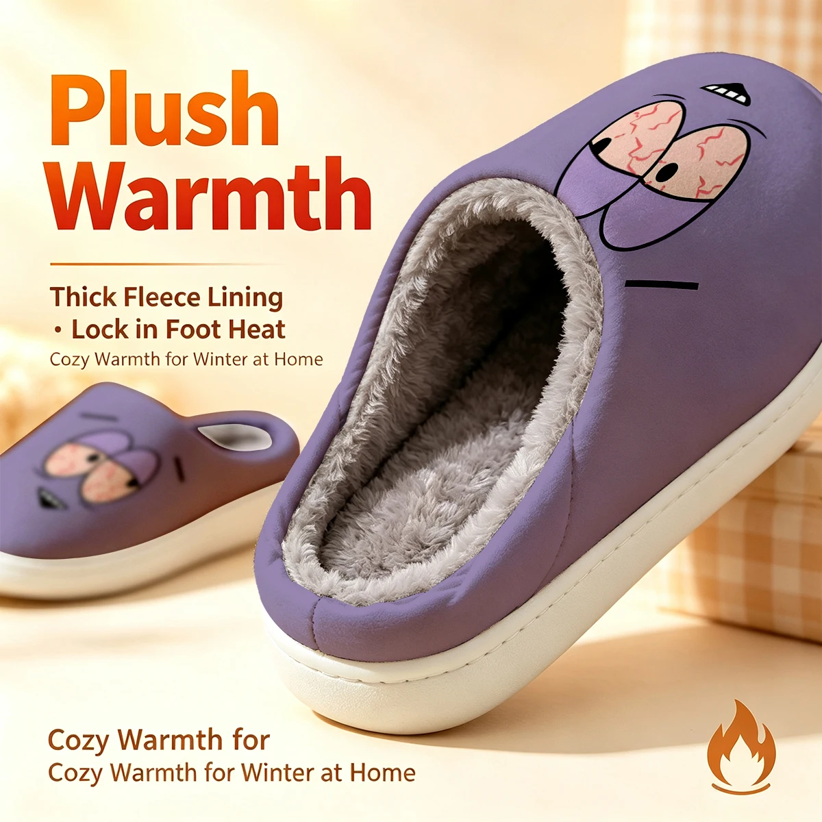 Sleepy Eyes Christmas White Slippers Warm Plush Indoor Shoes Non-Slip Winter Slippers Family Holiday Gifts Soft