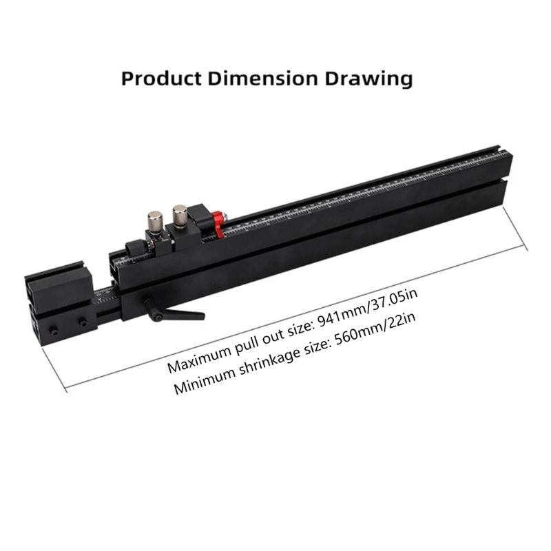 Trilho T para medidores esquadria para carpintaria Linhas centrais 38 mm Extensível 560 mm a 941 mm 203C