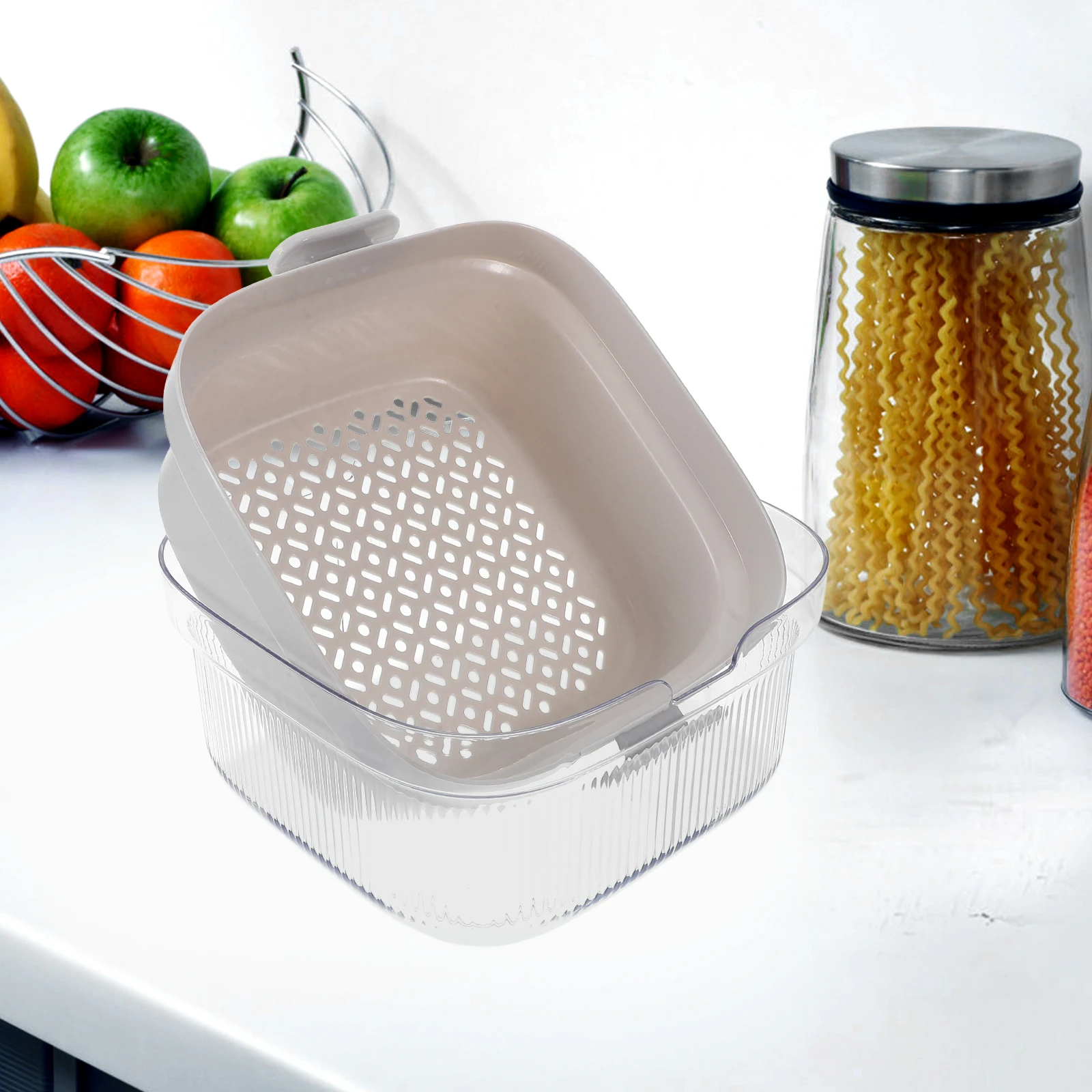 

Double Layer Fruit Vegetable Washing Basket Kitchen Colander Strainer Multi-Use Storage Container Reusable Space Saving Draining