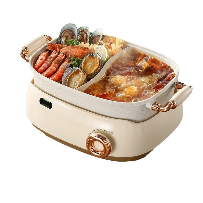 Marmite électrique de type fendu, multicuiseur domestique, cuisinière électrique, 2 saveurs, appareil ménager, 220V, 5L, 6L