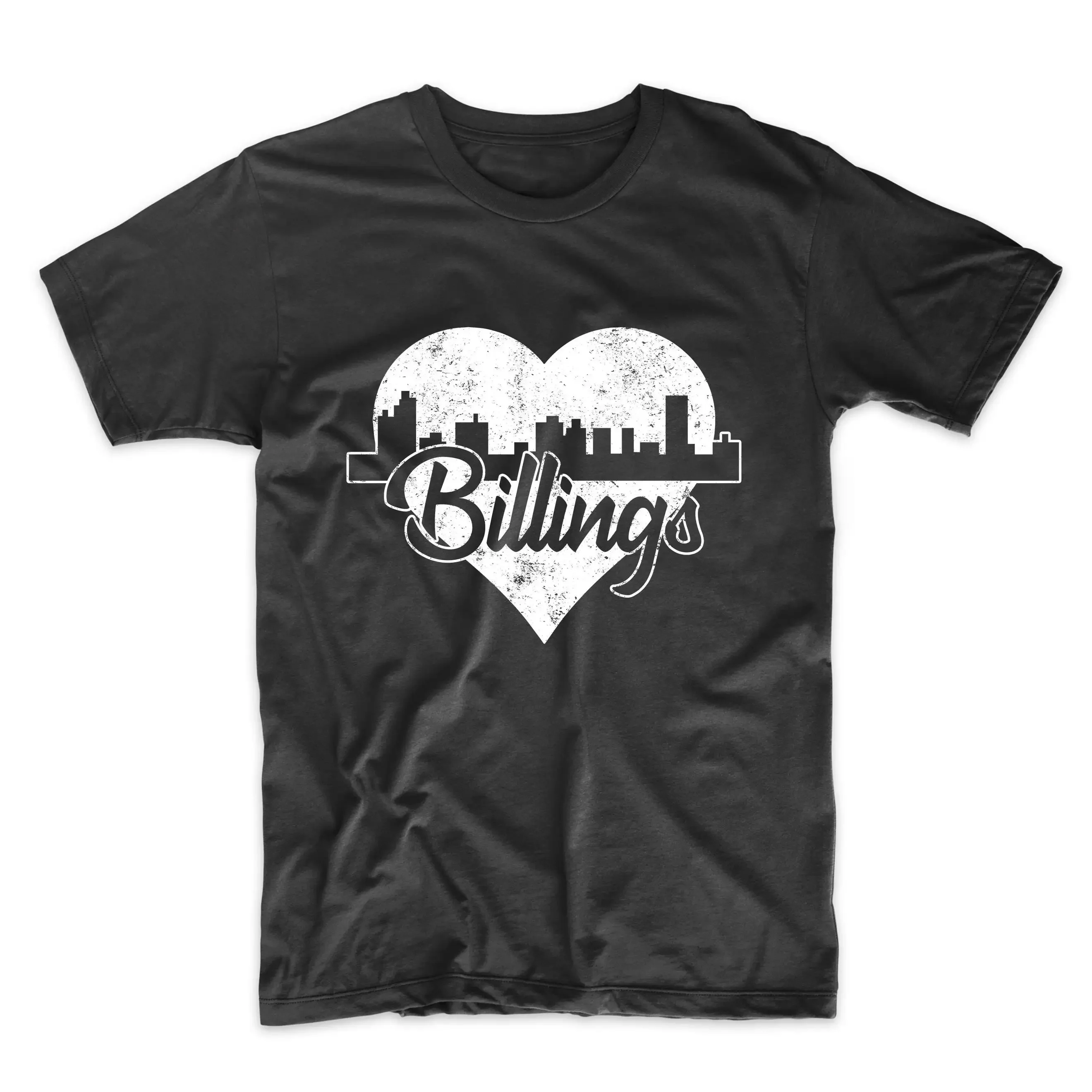 Men'S Billings T Shirt Retro Montana Skyline Heart Distressed