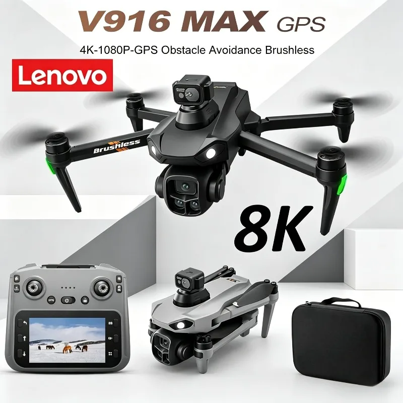 Lenovo V916MAX Professional 8K Drone HD Dual Camera Remote control with large screen, 5G WIFI FPV Foldable Quadcopter RC Dron