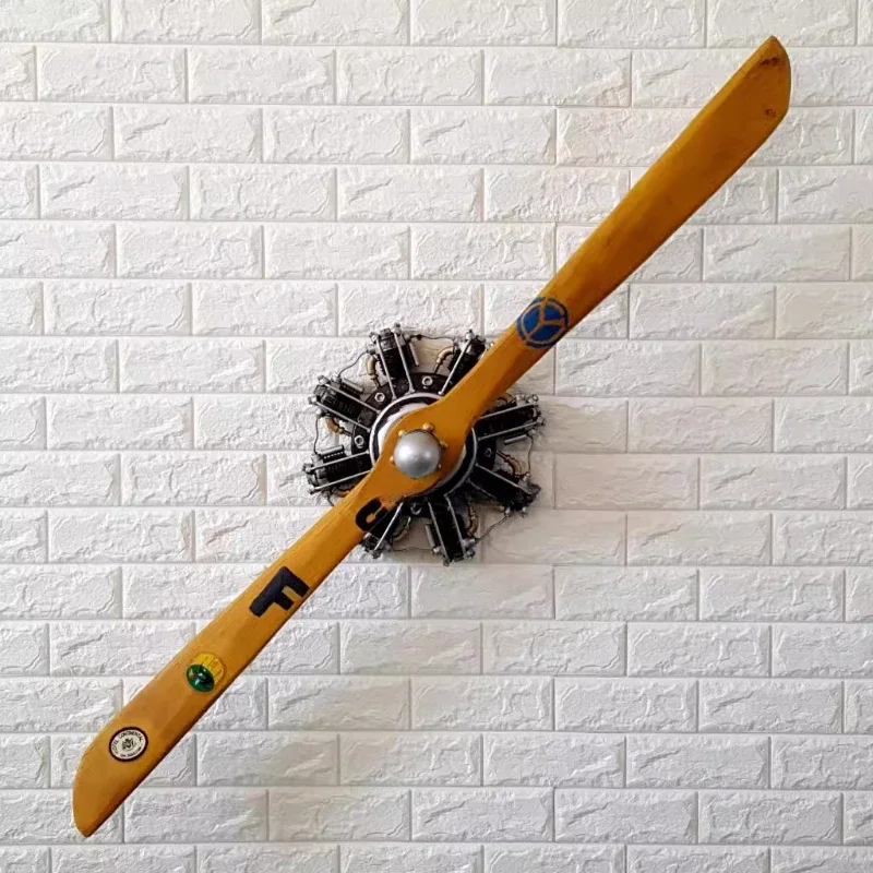 Retro handmade โลหะไม้สร้างสรรค์เครื่องบินธีมร้านอาหารใบพัดสามมิติตกแต่งจี้ผนัง
