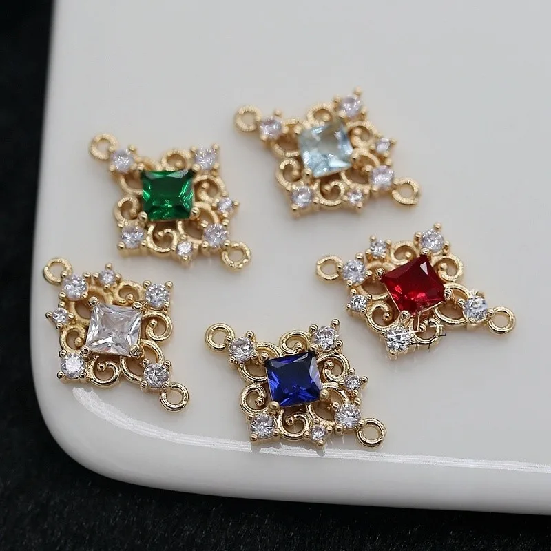

4pcs 14K gold plated Glass Zircon Rhombus Connector Charms DIY Necklace Earrings Jewelry Making Findings