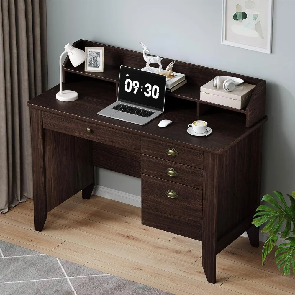 

Small desk with drawers, office desk with file drawers and monitor stand, small space writing desk, study desk