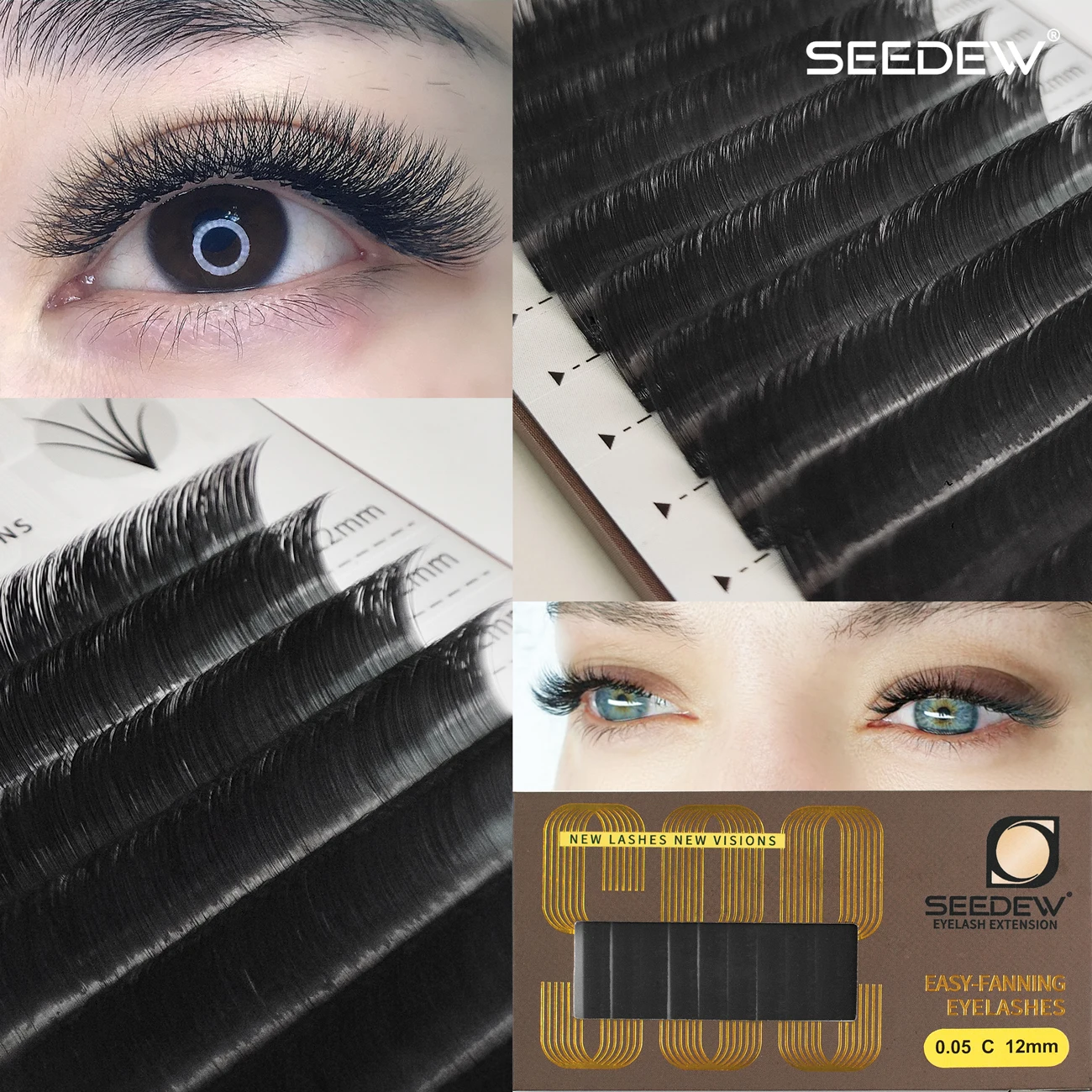 SEEDEW Easy fan Eyelashes Makeup Maquiagem Auto Fans Fast Bloom Flowering Eyelash Extensions Camellia Lashes