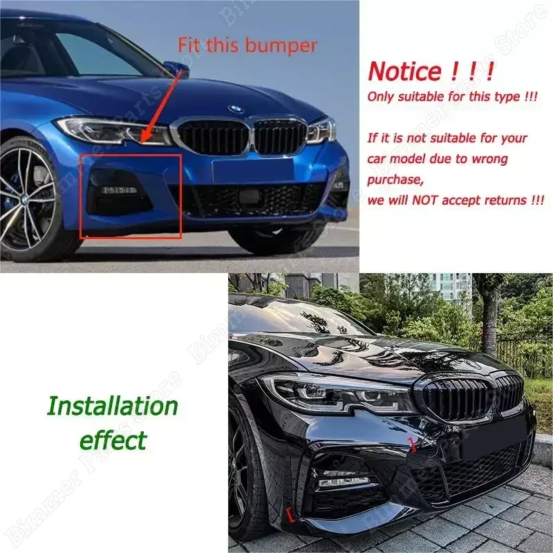 Car Front Side Bumper Fog Lamp Gloss Black/Carbon Look Body Kit Tuning For BMW G20 G21 318i 320i 325i 330i 330d 330e 2019-2022