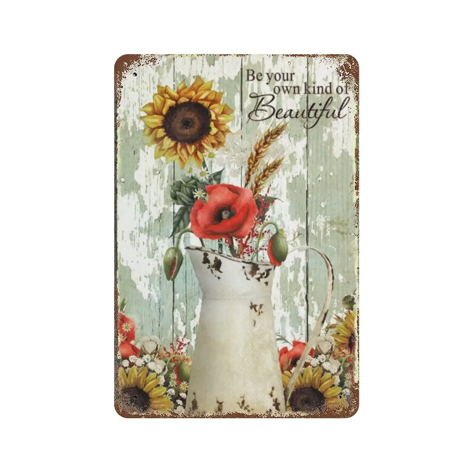 Vintage metal aluminum sign is your own one of a kind beautiful & fun tin sign farmhouse floral metal tin sign sunflower bou