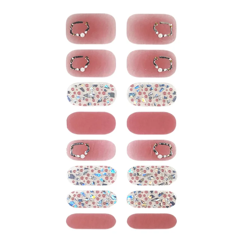 MEBIS Nail Stickers 16Finger Nobake Gel Threedimensional Bronzing Nail Art Sticker Full Sticker Longlasting Waterproof Nail Oil