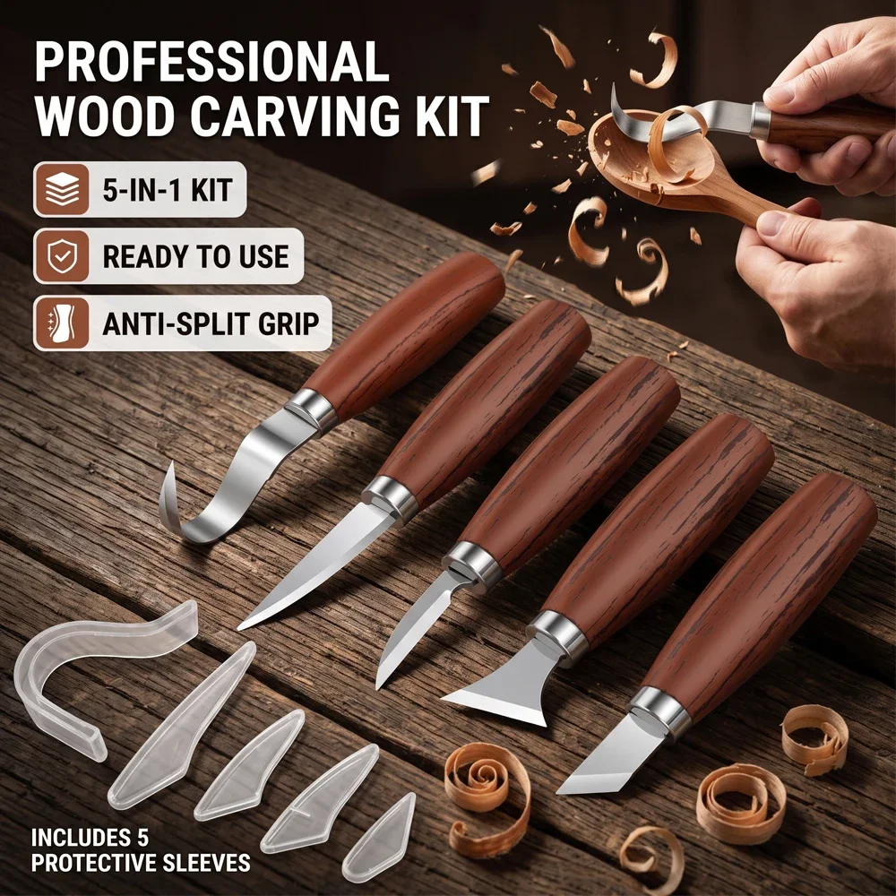 Wood Carving Tools Knife Kit for Whittling Spoon Ergonomic Carving Chisel Set Sharp Whittling Knife for Beginners Woodworking