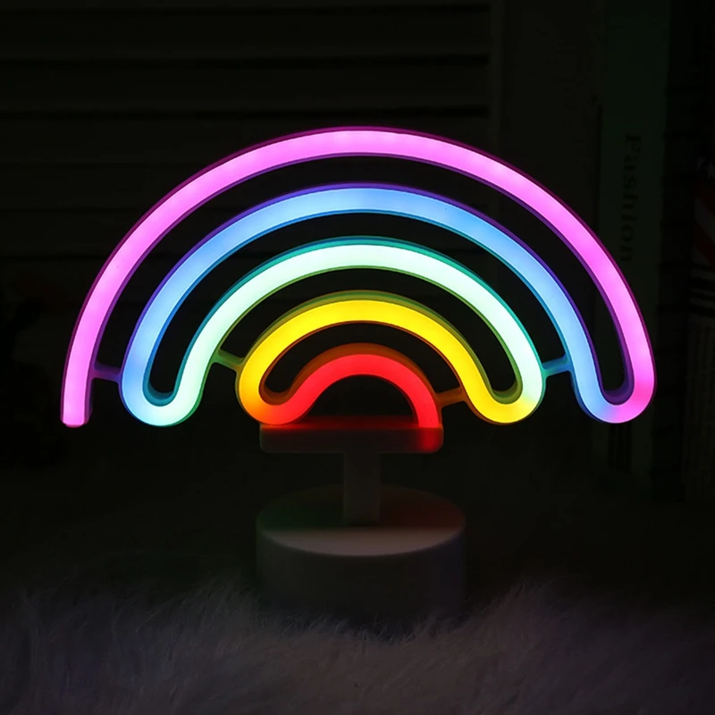 USB ou bateria operado arco-íris Neon Sign Lamp, LED Night Light, Decoração do quarto