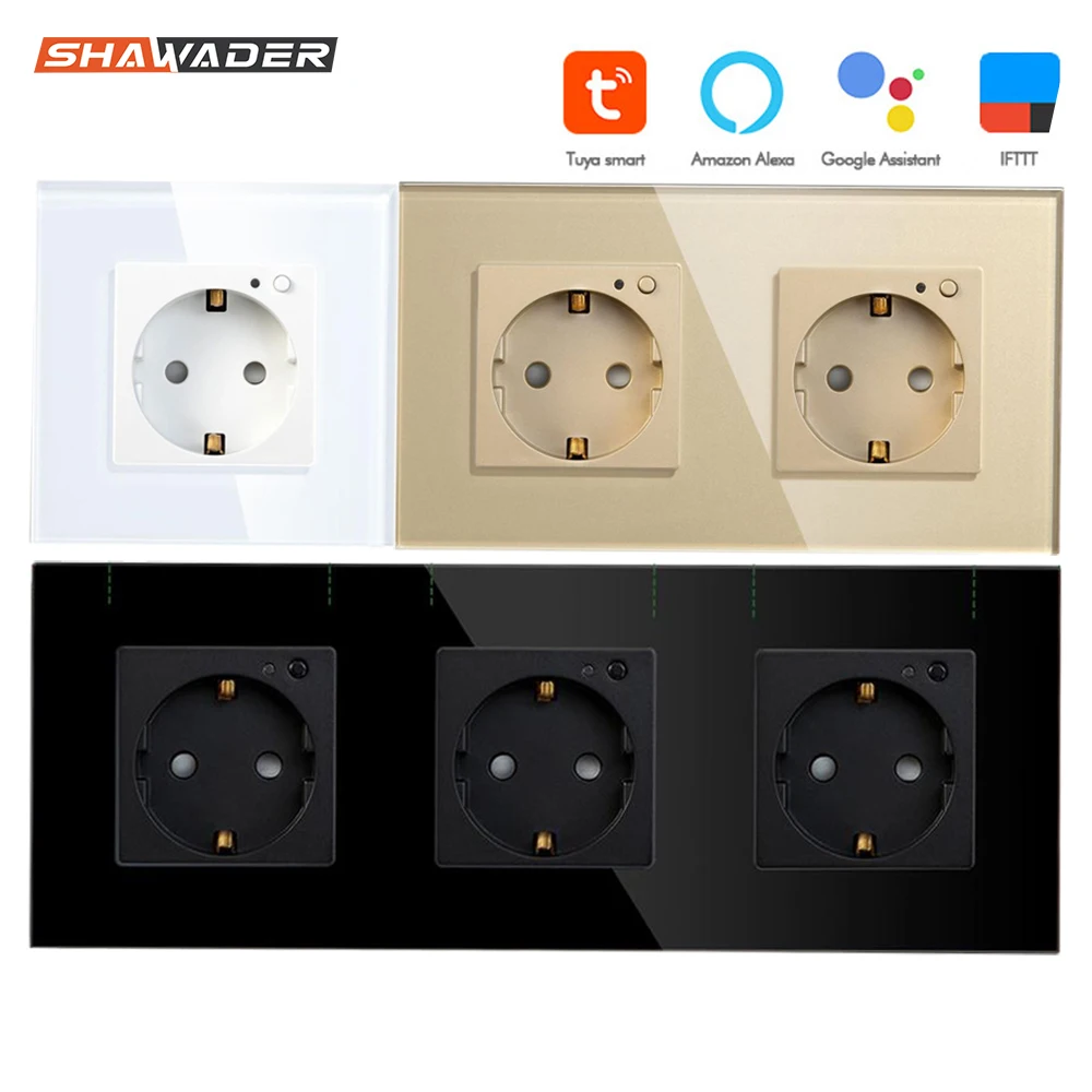 

Wifi Smart EU Wall Socket 16A Crystal Glass Electrical Plug Outlet Plate Panel Switch Remote by Smartlife Tuya Alexa Google Home