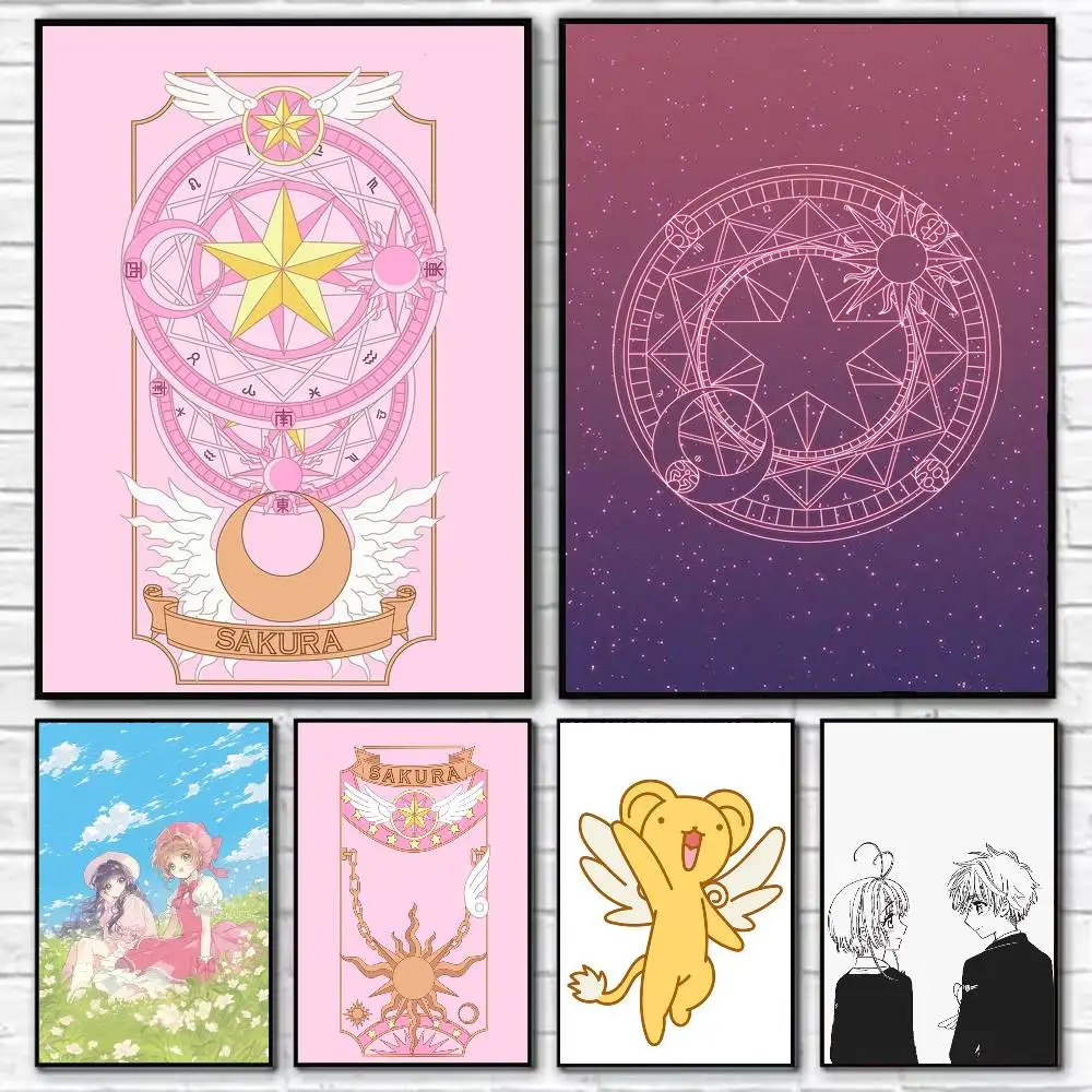 Cartoon Card C-Captor S-Sakura Poster Self-adhesive Art Waterproof Paper Sticker Coffee House Bar Room Wall Decor