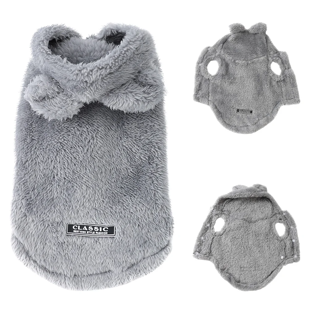 Weicher Fleece-Mantel für kleine und mittelgroße Hunde und Katzen, Winter, warm, Welpen-Kapuzenpullover, Jacke mit französischer Bulldogge, Chihuahua-Kleidung