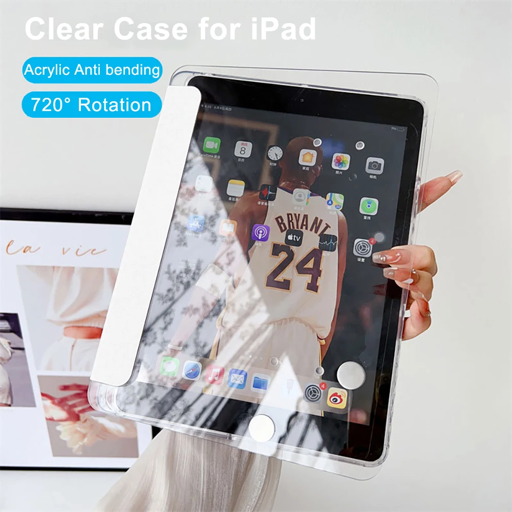 720° Rotation Ice Crystal Clear Tablet Case for Air 11 Case M4 Pro 13 11 M3 M2 A16 10th 9th Mini 7 A17 Pro 12.9 4 5 6th Cover