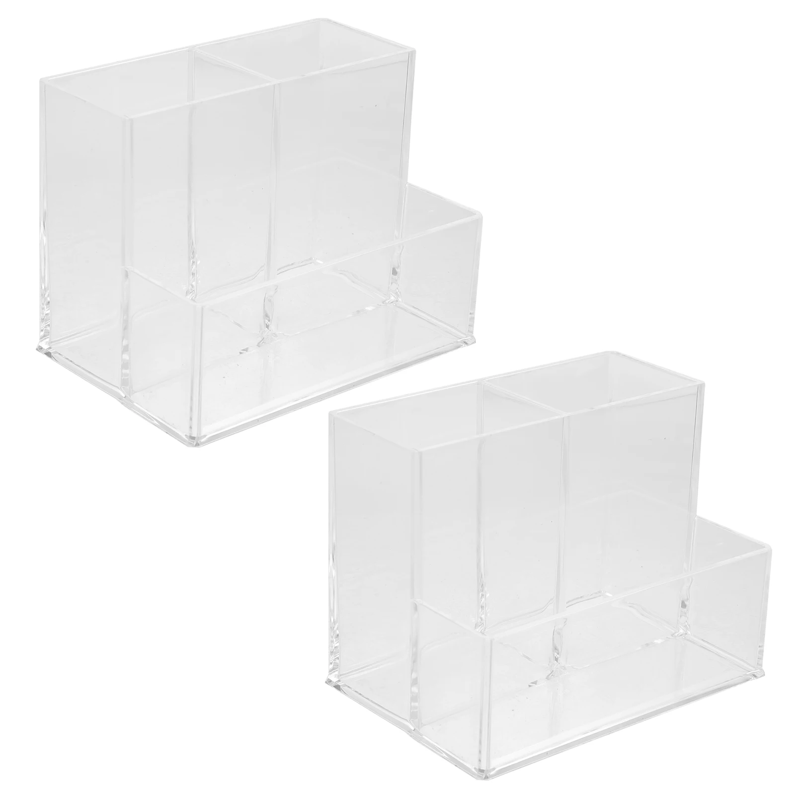 

2pcs Acrylic Pen Holder Transparent Desk Organizer for Pens Pencils Brushes Storage Box Square Cup Home Office Use