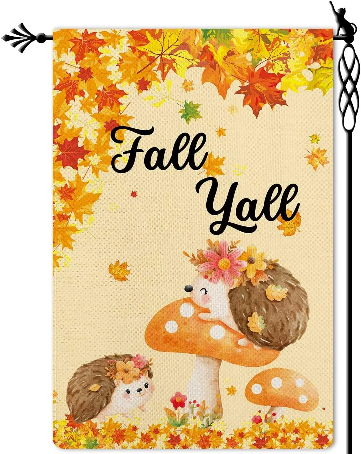 Fall Yall Garden Flag Cute Hedgehog Garden Flag Fall Maple Vertical Double Sided Rustic Farmland Burlap Yard Lawn Outdoor De yyi