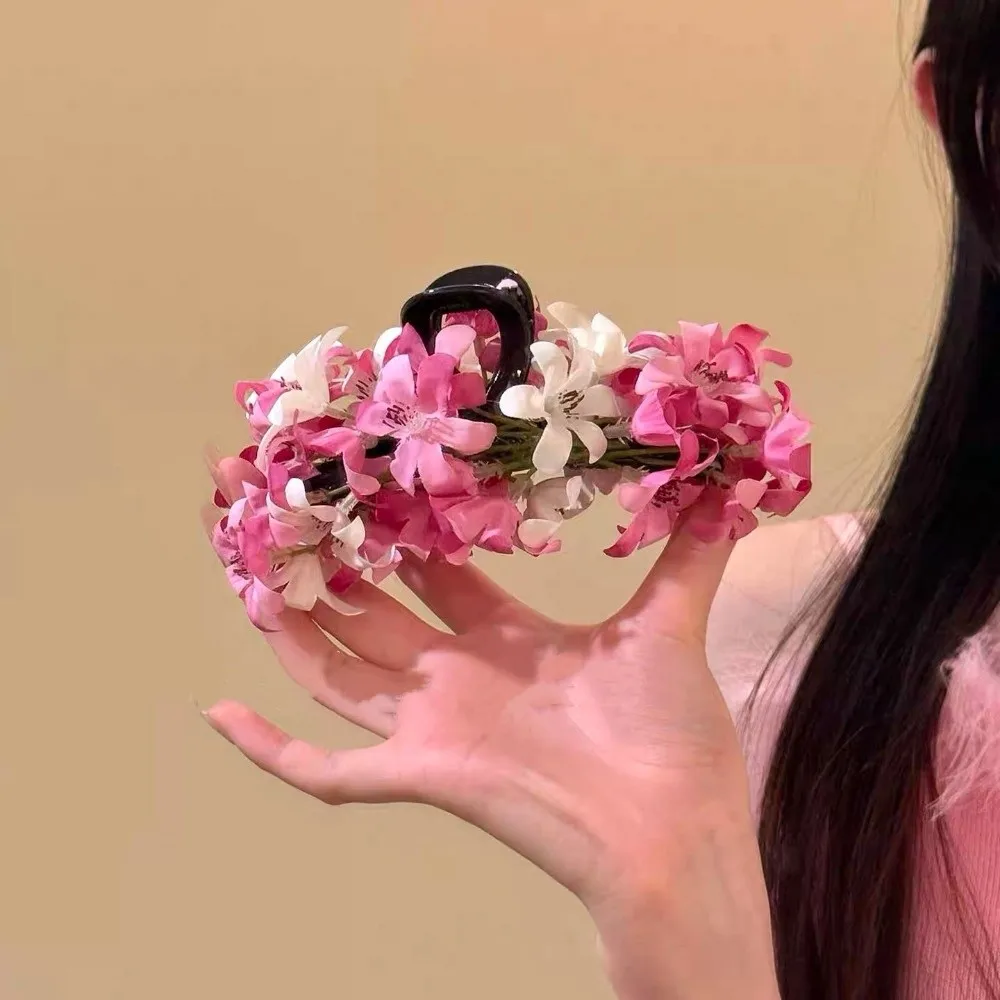 

Fashion Acrylic Flower Hair Claw Colorful Cloth Large Shark Clip Headdress Ancient Style Hair Crab Clip Party
