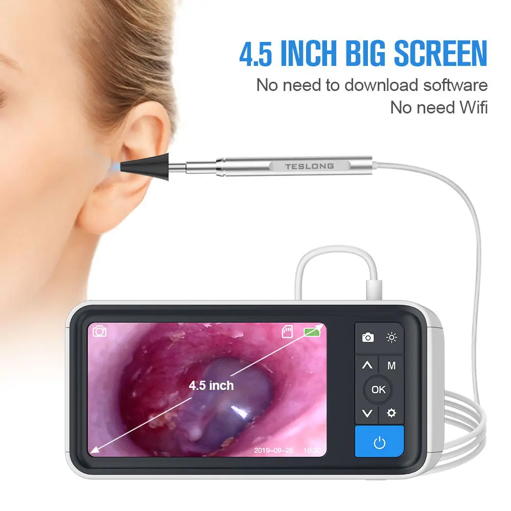 

3.9mm 1080P 4.5 Inch HD Screen Ear Scope Endoscope Ear Wax Camera with 2500mAh Rechargeable Battery and 32GB SD Card