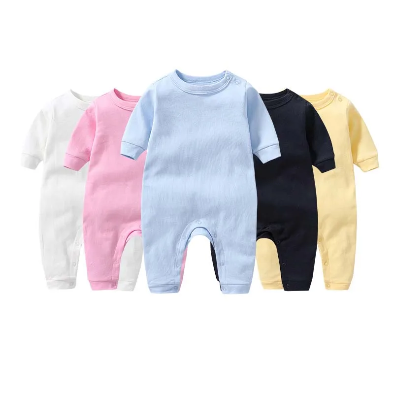 Newborn Baby Romper 0 To 3 6 9 12 Months Jumpsuit Cotton Pure Color Long Sleeve Shoulder Buttons Bodysuits Baby Boy Girl Outfits