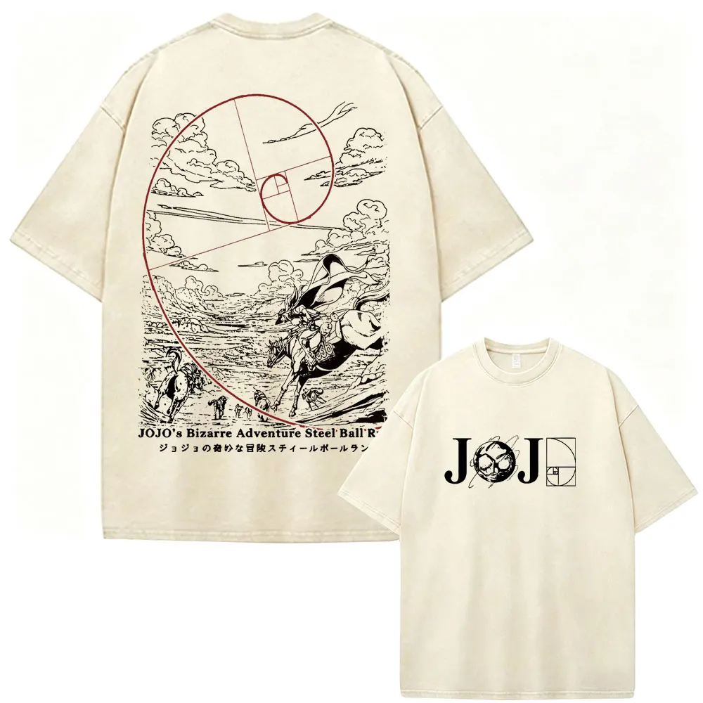 Japanese Anime Jojo Bizarre Adventure Giorno Giovanna Vintage Washed T Shirt Men's Women Clothing Casual Short Sleeves T-shirts
