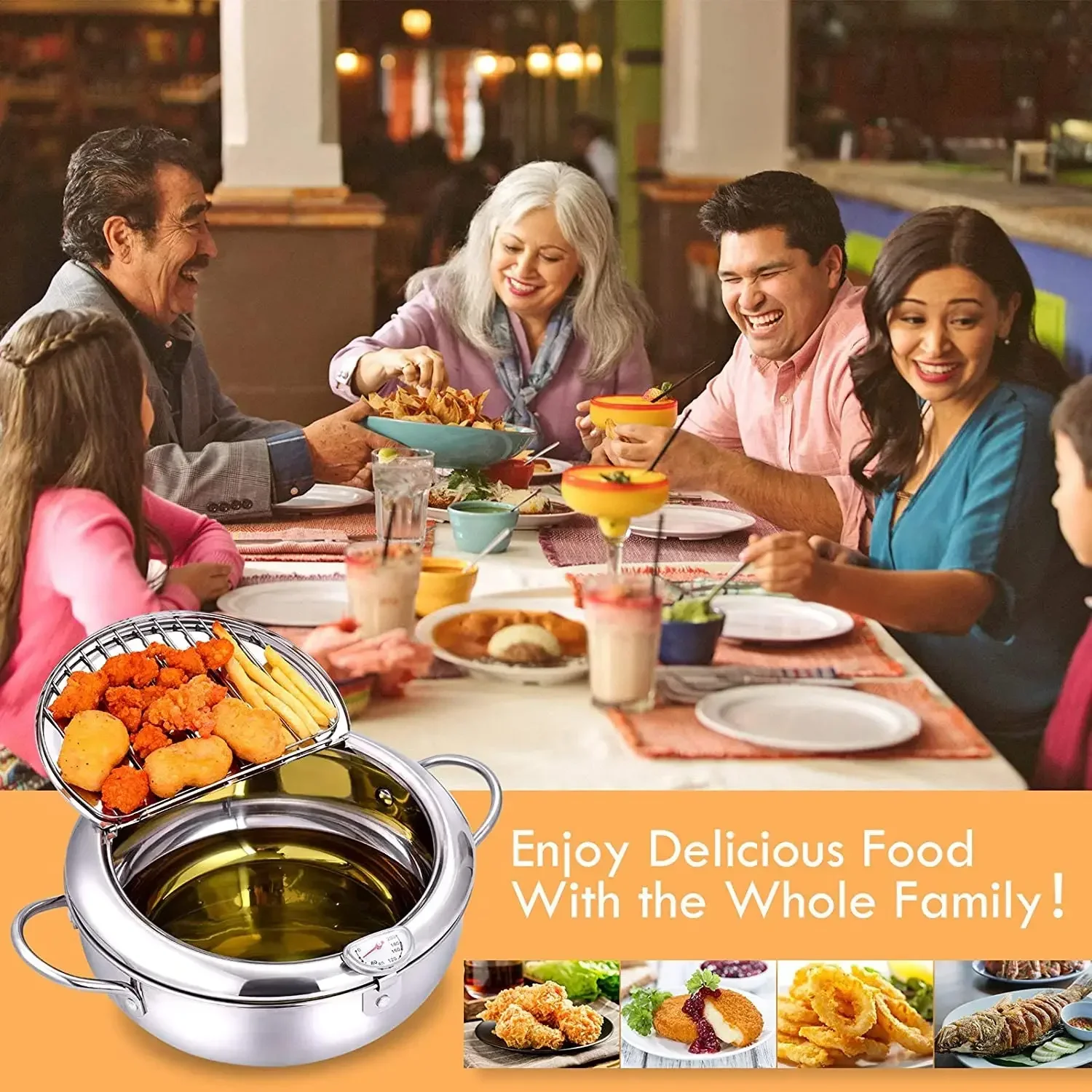 Olla para freír de cocina con termómetro y tapa, sartenes de acero inoxidable, freidora de Tempura japonesa, olla para pollo frito, herramientas de cocina