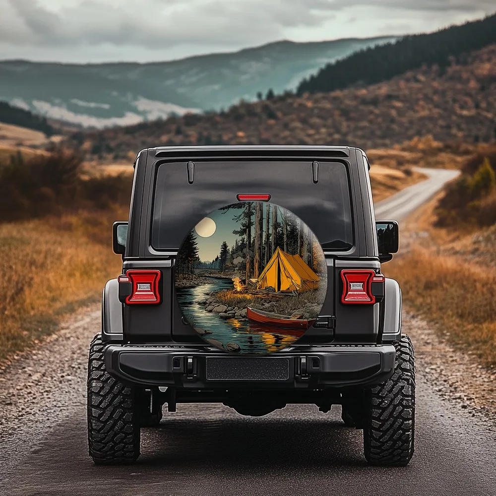 Forest Camping Tire Cover Compatible with SUVs Campers RVs Realism Print Spare Tire Cover for Outdoor Use