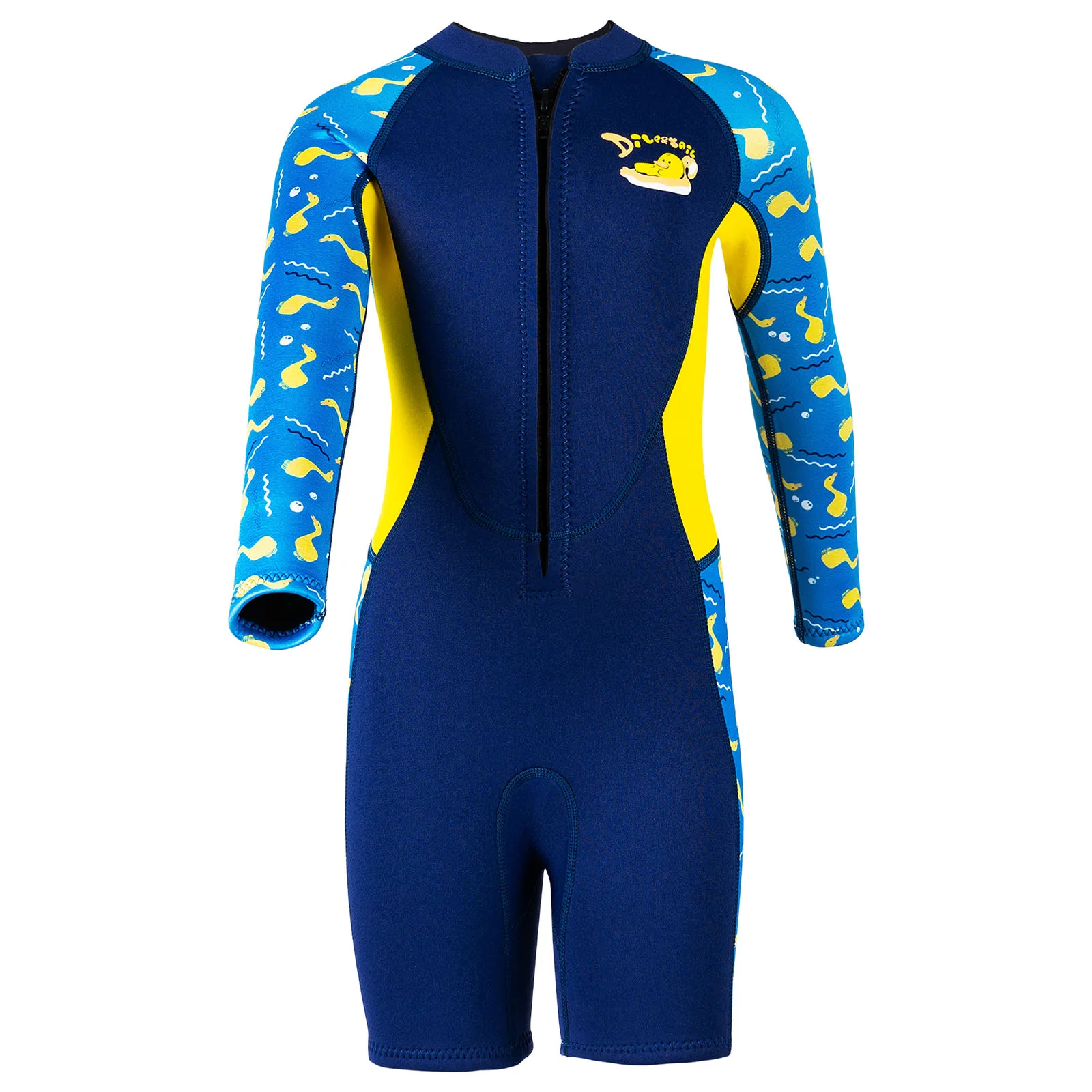 

Kids Unisex 2.5mm Neoprene Wetsuit Duck Print Jumpsuit Long Sleeve Front Zipper Bodysuit Wet Suit for Surfing Diving Snorkeling