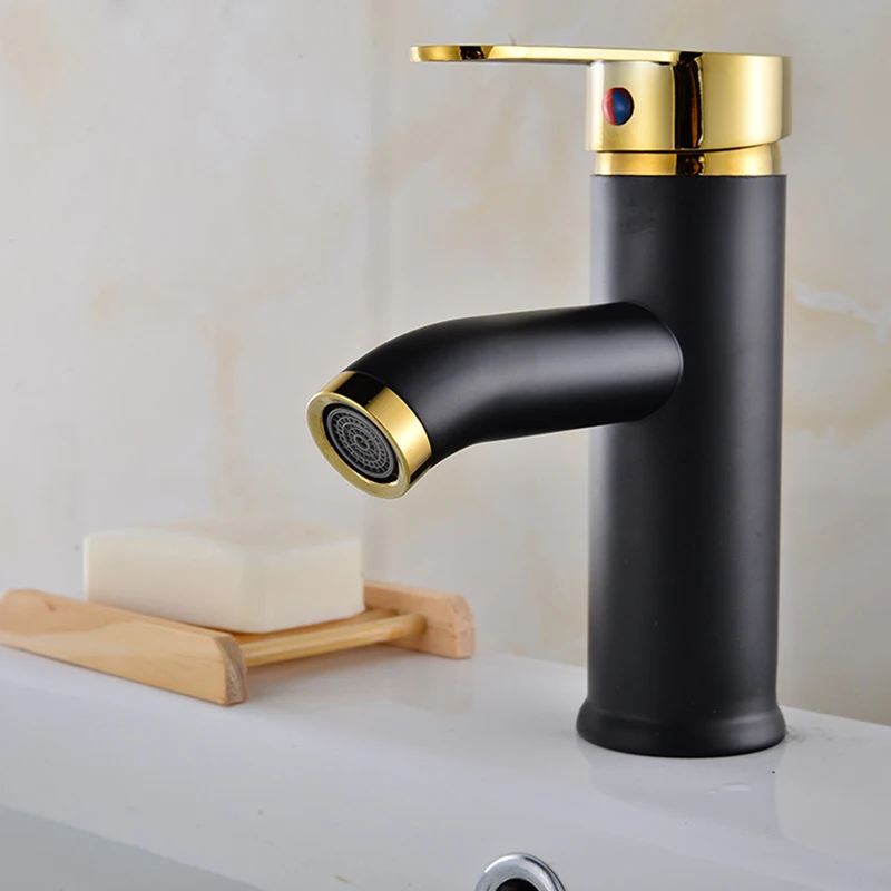 ステンレス鋼の洗面器の蛇口,黒,バスルームの塗装,シングルハンドル,ミキサータップ,ホットおよびコールド