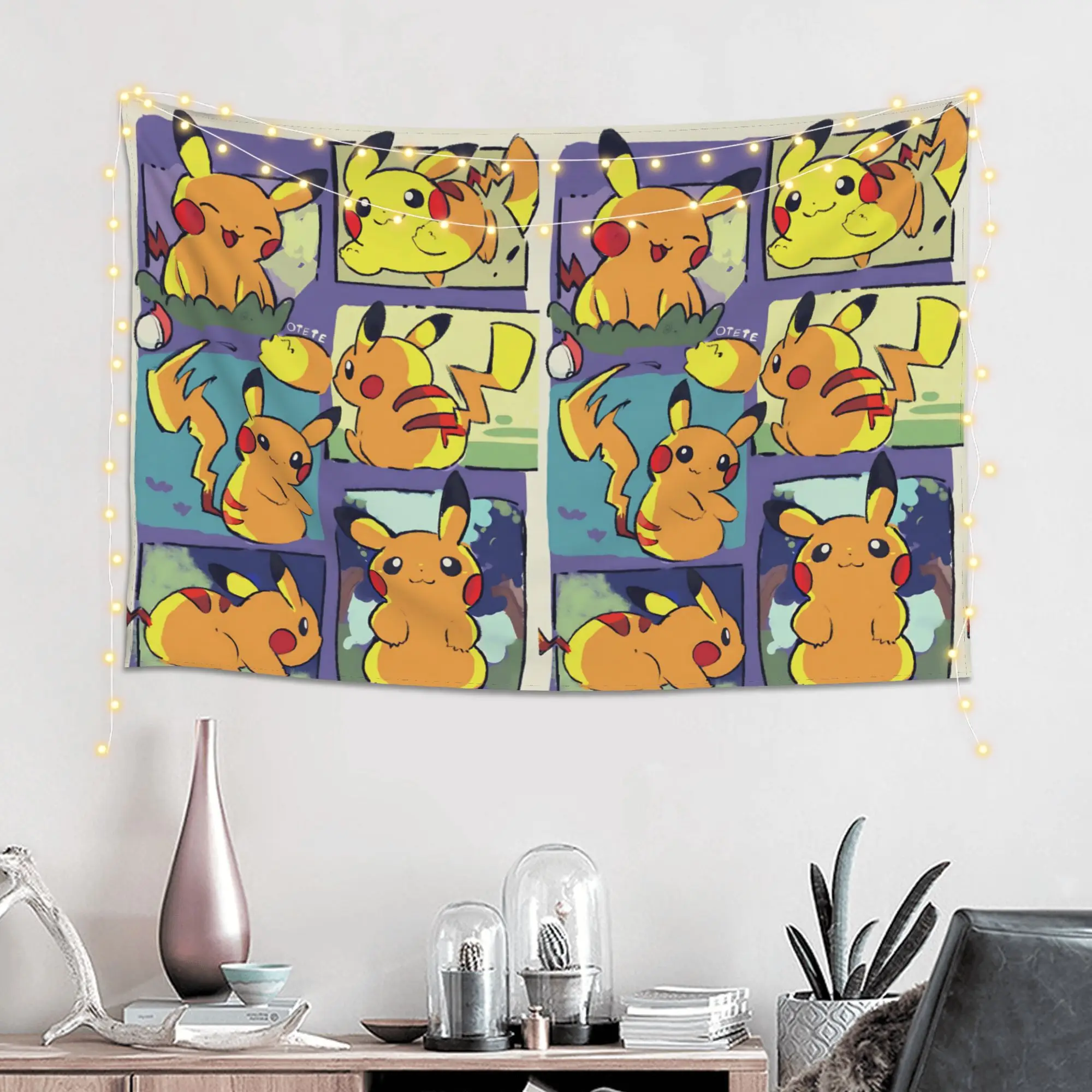 Cutecore Cartoon Pokemon Theme Tapestry Bedroom Decoration Pikachu Meme Wall Hanging Blanket Tapestry Cool Stuff For Room