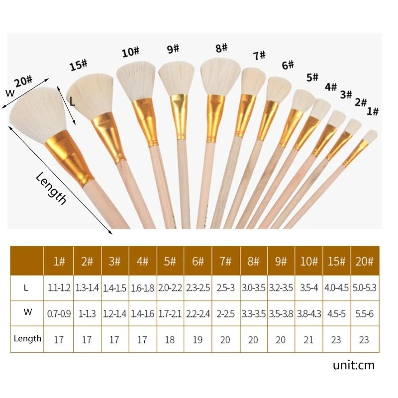 Handle Goat Hair Paint Brushes Flexible Smooth Sanding for Drawing Craft Watercolor Acrylic Oil Painting Art Supply