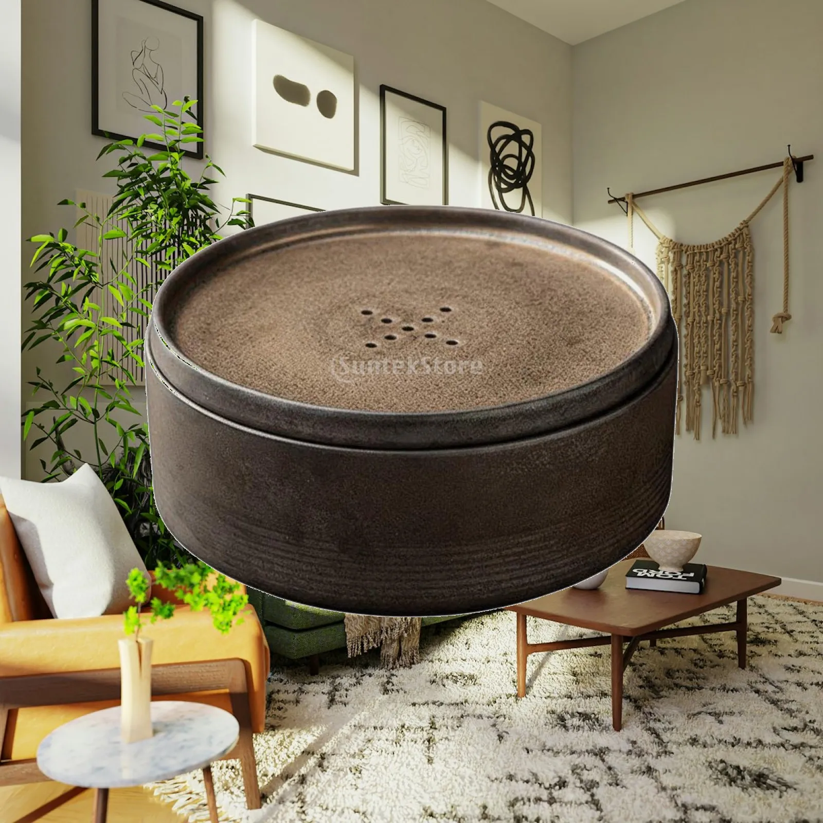 Elegant Ceramic Tray Rust Glaze Round Decorative Serving Tray for Tea Ceremony Table Centerpiece Vintage Luxury Home Decor