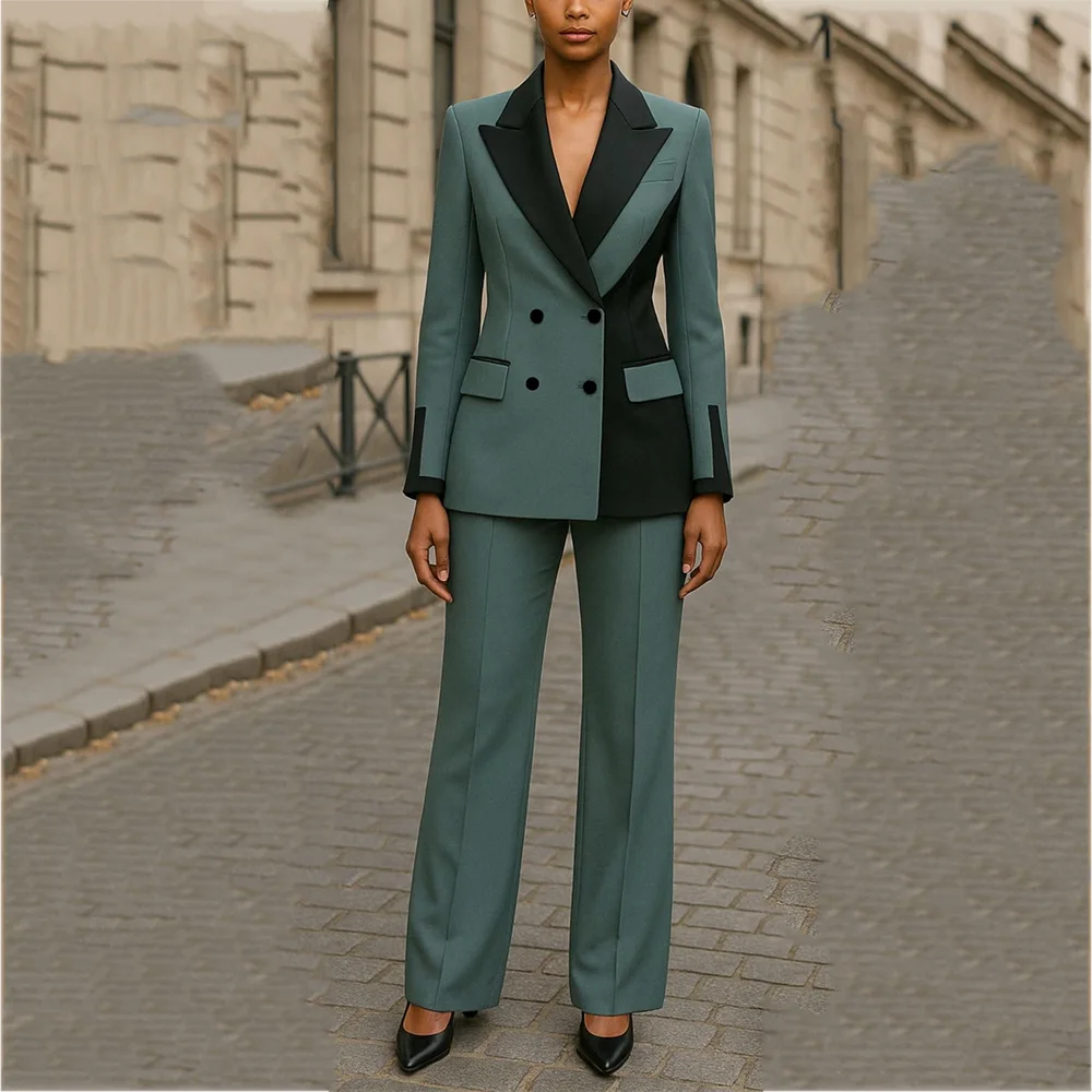 High Quality Women's Suit Latest Design Contrast Color Blazer Double Breasted Custom Made Two Piece Female Outfit Jacket Pants