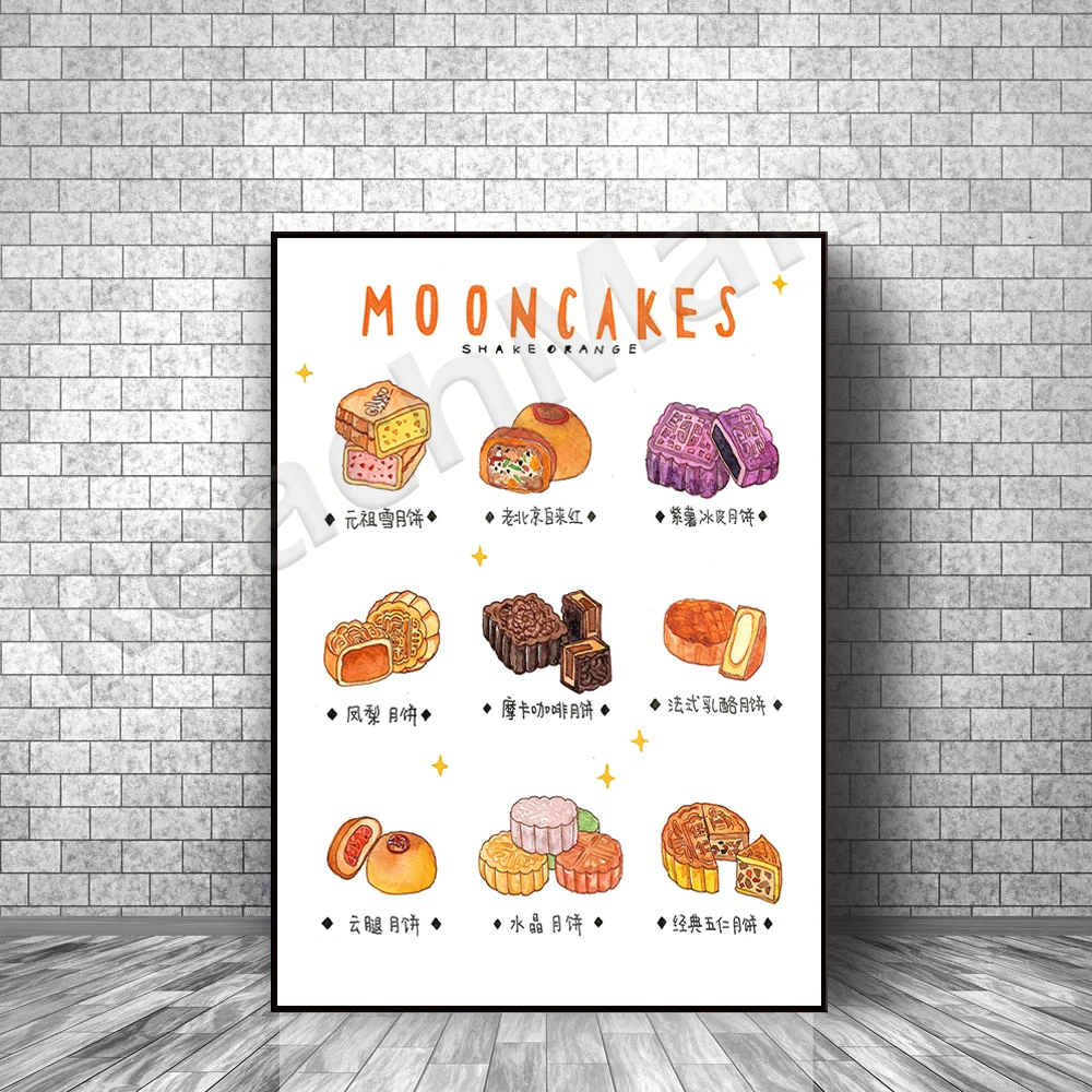 

Moon cake Food Wall Art Prints Poster Kitchen Art Canvas Painting Pictures For Living Room Home Decor