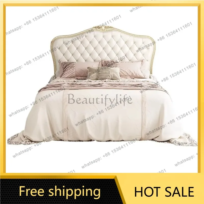 FG Princess Luxury Bed French Style Light Luxury Leather Bed King Size Cama Matrimonial Bedroom Furniture