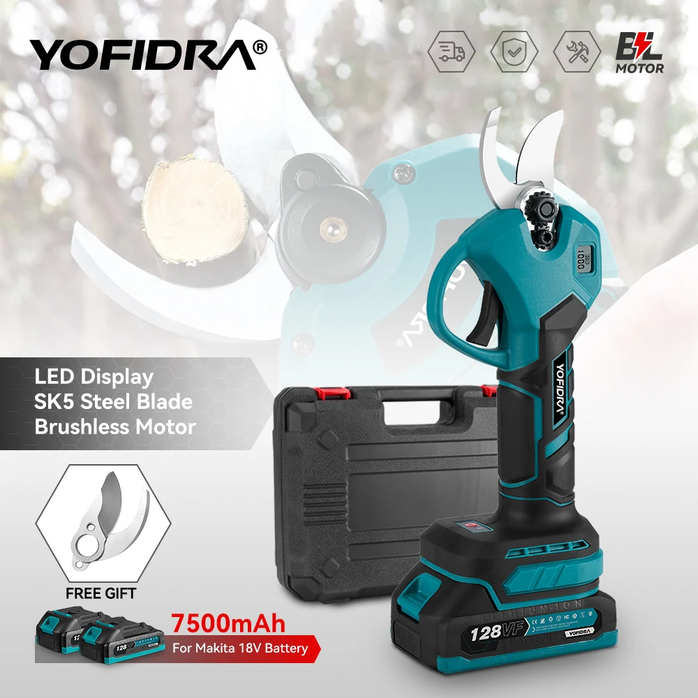 YOFIDRA 30MM Brushless Shearing Scissors 2 Gears Cordless Electric Fruit Tree Branch Pruner Power Tools For Makita 18V Battery