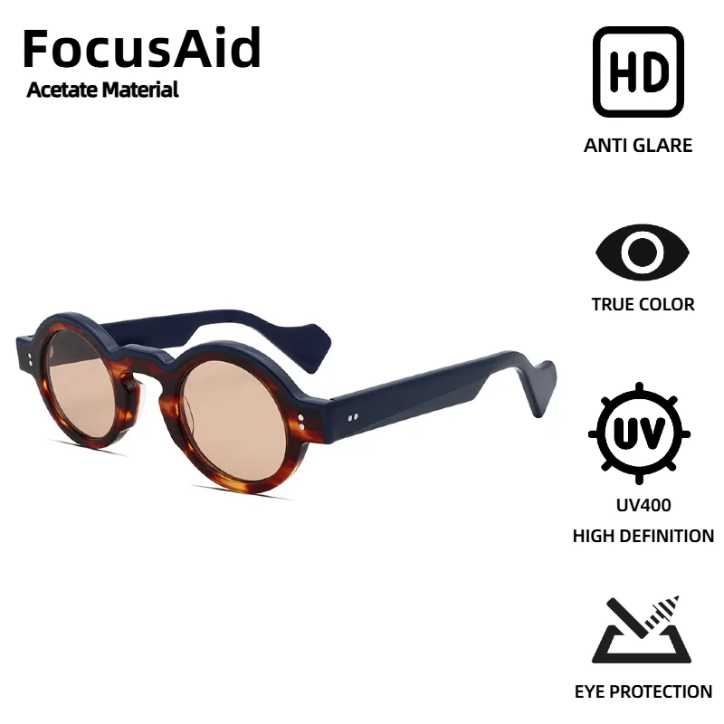 

FocusAid ретро круглые солнцезащитные очки в стиле панк для женщин и мужчин модные заклепки украшения ацетатные солнцезащитные очки UV400 цветные нейлоновые линзы