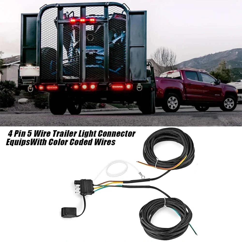 22FT 4 Pin 5 Wire Trailer Wiring Harness,Trailer Light Kit 5 Wire 4 Pin Harness Trailer Connector Wire Plug for Both-Side