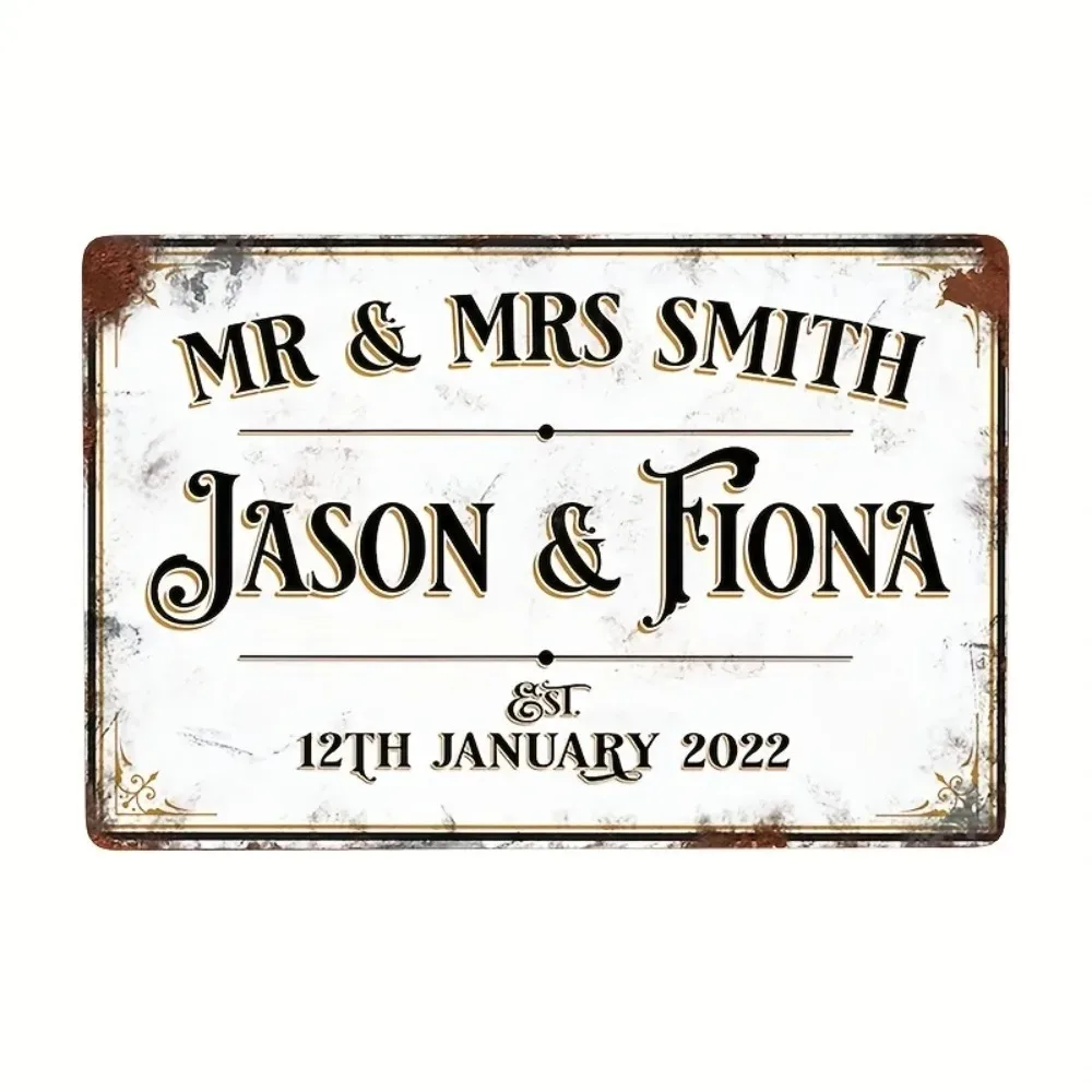CIFbuy Customizable Elegant Swirl Wedding Wall Plaque, 2D Flat Personalized Mr & Mrs Aluminum Sign For Gloss Anti‑Scratch Waterp