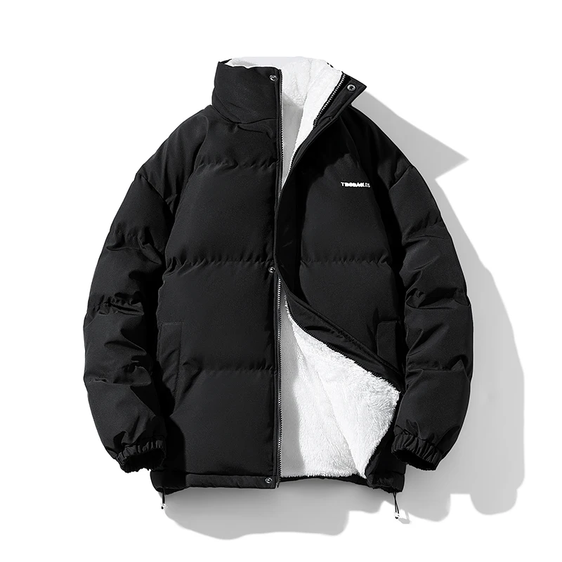 

Men Stand Collar Cotton Jacket Parkas Men's Lamb Cashmere Coat Unisex Winter Thick Cotton Jacket Fleece Windproof Cotton Jacket