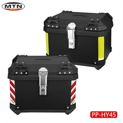 45L PP Material Motorcycle Tail Box Top Case Helmet Luggage Storage Rear Tour Box with White Red Sticker Reflective