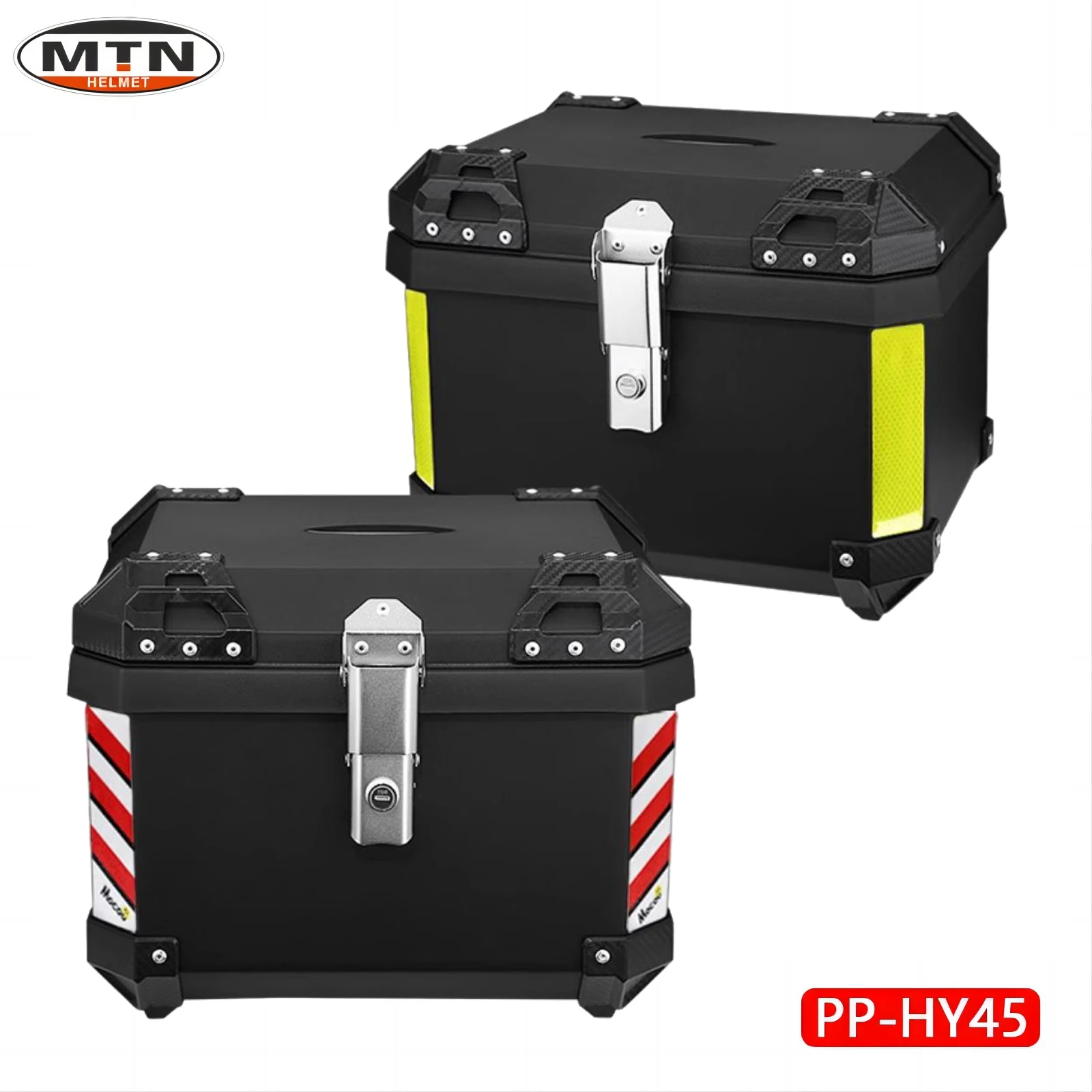 45L PP Material Motorcycle Tail Box Top Case Helmet Luggage Storage Rear Tour Box with White Red Sticker Reflective