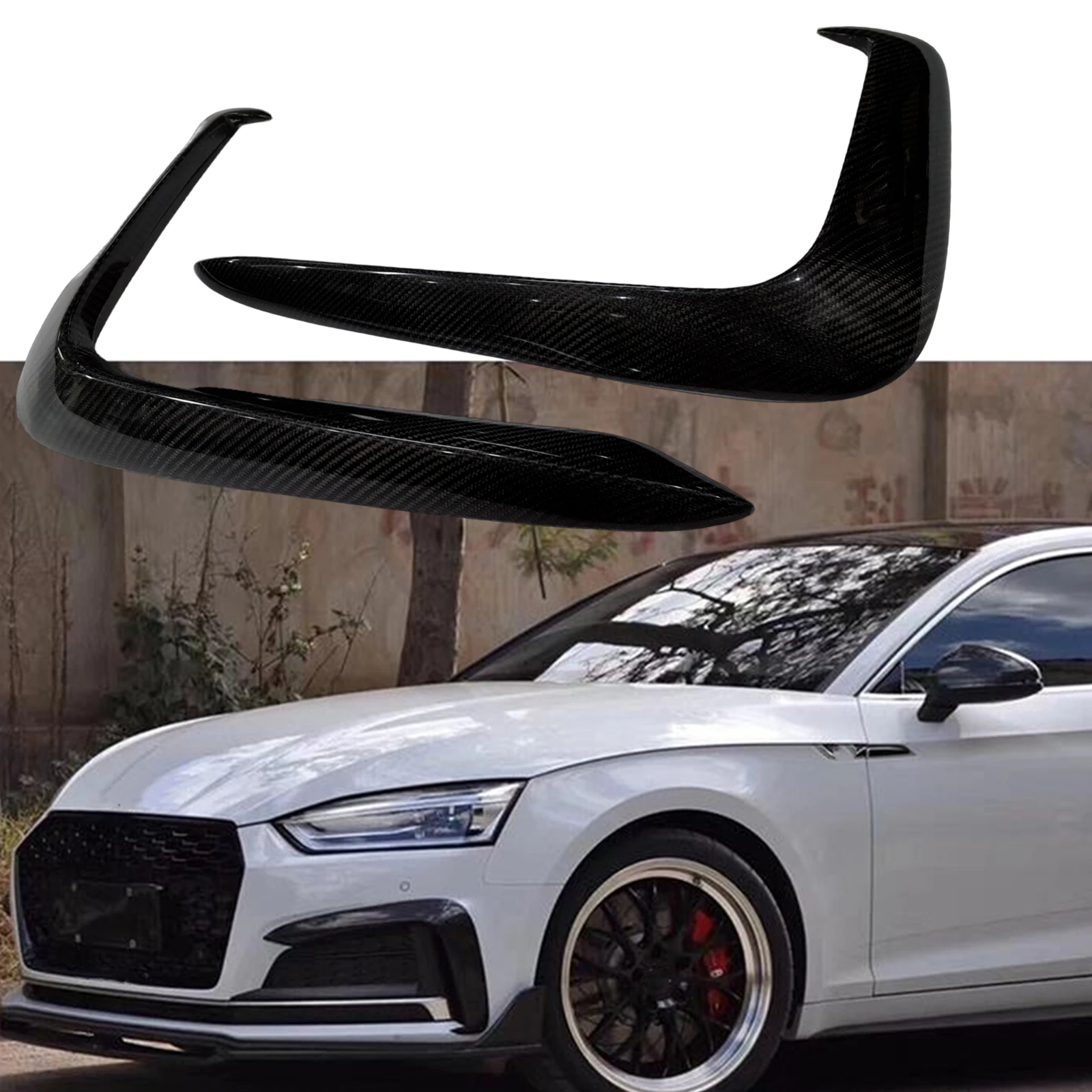 

2PCS Carbon Fiber Front Bumper Side Air Vent Hood Cover Fog Light Intake Frame Spoiler For Audi A5 S5 2017 2018 2019