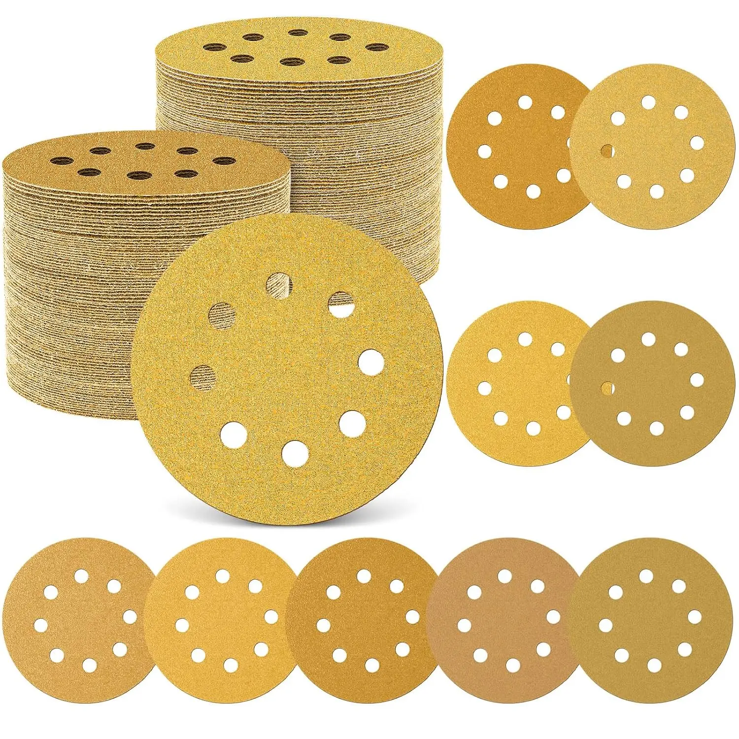 125 mm Yellow Sanding Discs Assorted Grits 8 Holes 5 Inch Sanding Disc Abrasive Tools Hook Loop Sandpaper Loop Sanding Disc