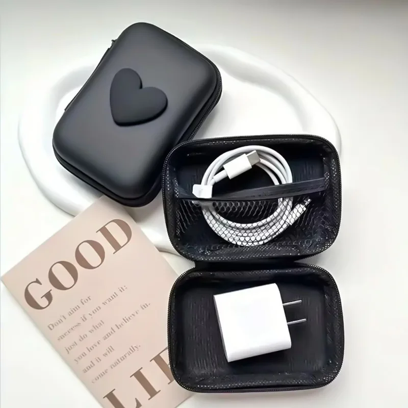 Heart Portable Mini Earphone Bag Headphone Accessories Earbuds Memory Card Case USB Cable Organizer Storage Box Coin Purse