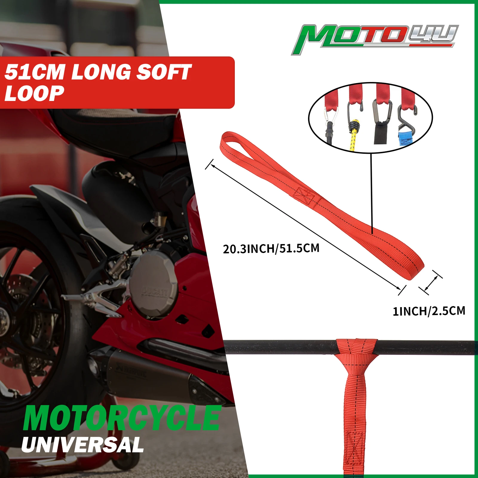 

51CM Long Soft Loop Tie Down Straps Heavy Duty Ratchet 4000lbs Motorcycle ATV off-road Bicycle Tie-Down Cargo Luggage Straps